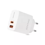 Entac Hálózati gyorstöltő PD & QC, USB + USB-C, 20W, fehér
