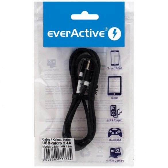 everActive USB-mikro USB kábel 2,4A 1 m fekete muanyag külso