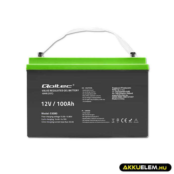Qoltec GEL Akkumulátor 12V 100Ah lakókocsihoz, hajóhoz, biztonsági rendszerekhez