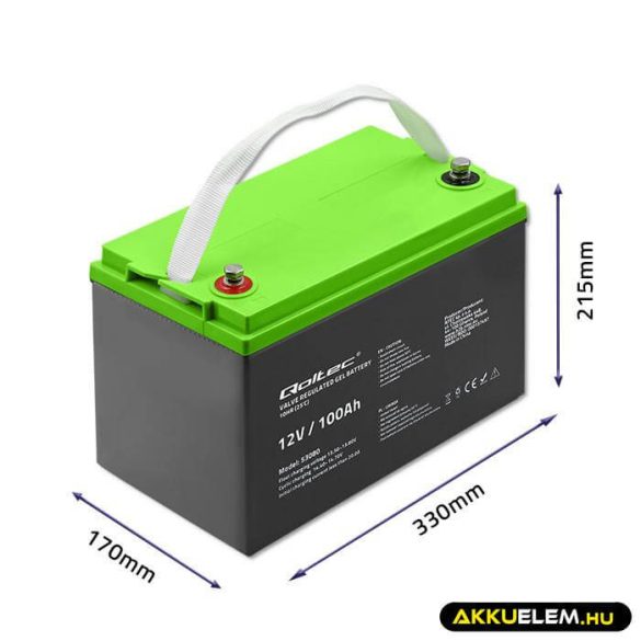 Qoltec GEL Akkumulátor 12V 100Ah lakókocsihoz, hajóhoz, biztonsági rendszerekhez