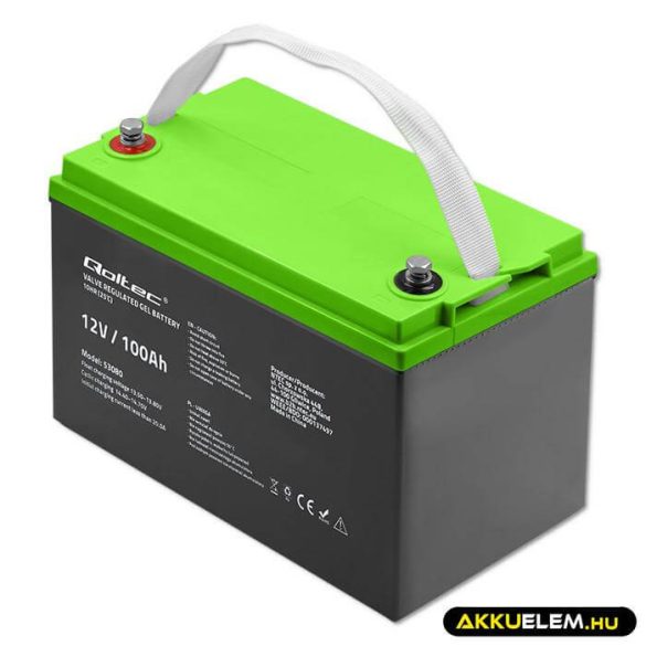 Qoltec GEL Akkumulátor 12V 100Ah lakókocsihoz, hajóhoz, biztonsági rendszerekhez