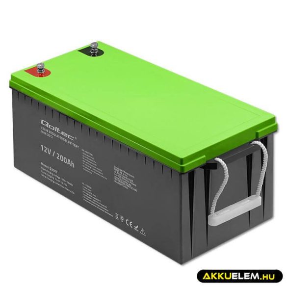 Qoltec GEL Akkumulátor 12V 200Ah lakókocsihoz, hajóhoz, biztonsági rendszerekhez
