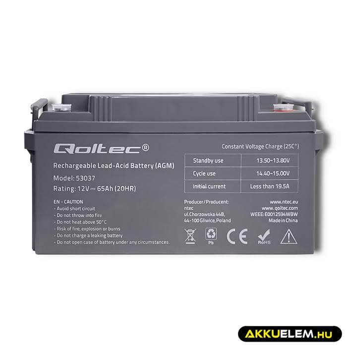 Qoltec AGM Akkumulátor 12V 65Ah  max 780A