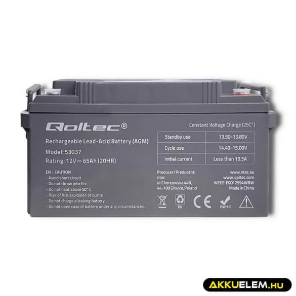 Qoltec AGM Akkumulátor 12V 65Ah  max 780A