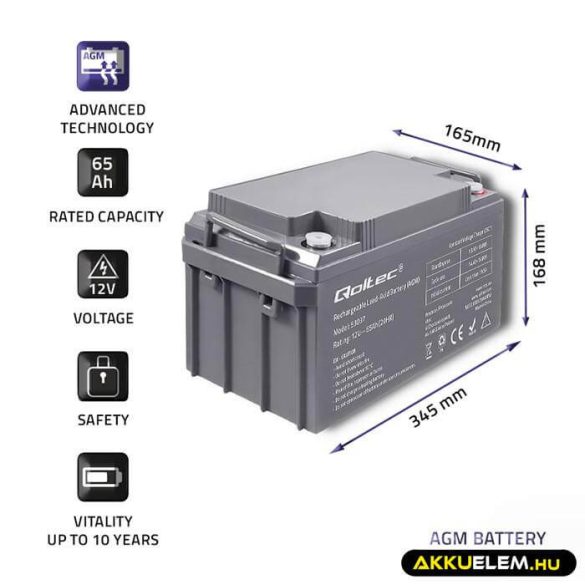 Qoltec AGM Akkumulátor 12V 65Ah  max 780A