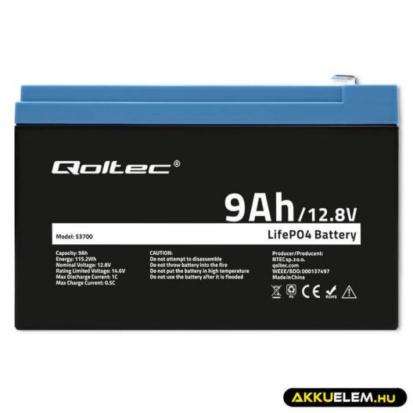 Qoltec LiFePO4 Akkumulátor 12.8V 9Ah 115.2Wh BMS