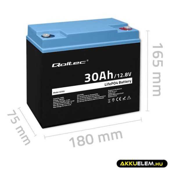 Qoltec LiFePO4 Akkumulátor 12.8V 30Ah 384Wh BMS