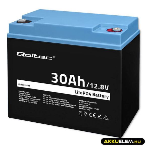 Qoltec LiFePO4 Akkumulátor 12.8V 30Ah 384Wh BMS