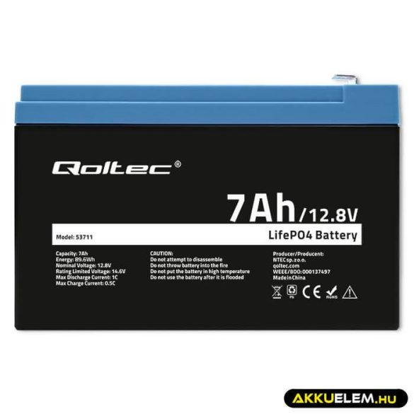 Qoltec LiFePO4 Akkumulátor 12.8V 7Ah 89.6Wh BMS