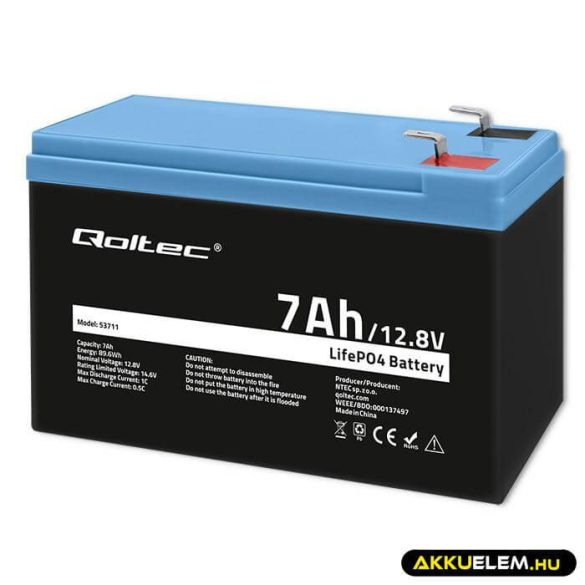 Qoltec LiFePO4 Akkumulátor 12.8V 7Ah 89.6Wh BMS