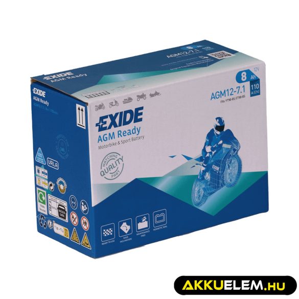 Exide motorkerékpár akkumulátor 12V 8Ah AGM 12-7.1 110A (YT9B) Bal+ GyZ