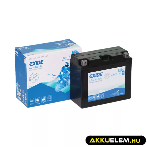 Exide motorkerékpár akkumulátor 12V 10Ah AGM12-10.5 160A (YT12B) Bal+ GyZ