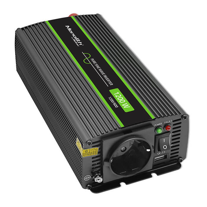   Inverter Qoltec 12V 600W/1200W SINUS -1 x usb - szemes sarus kábellel