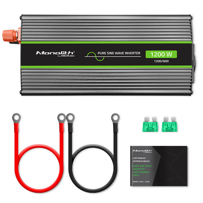 Inverter Qoltec 12V 600W/1200W SINUS -1 x usb - szemes sarus kábellel