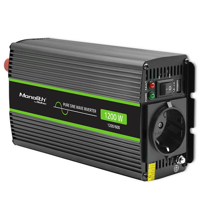 Inverter Qoltec 12V 600W/1200W SINUS -1 x usb - szemes sarus kábellel