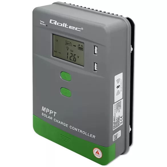 Qoltec Napelem Töltésvezérlő 12V/24V 30A MPPT SOLAR 2xUSB Bluetooth