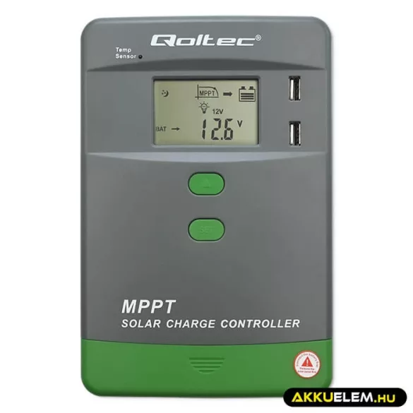 Qoltec Napelem Töltésvezérlő 12V/24V 30A MPPT SOLAR 2xUSB Bluetooth