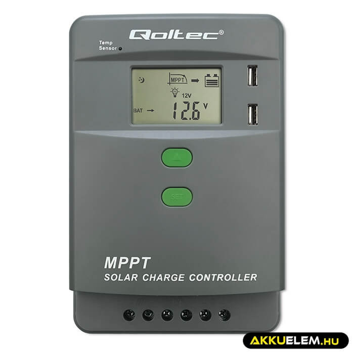 Qoltec Napelem Töltésvezérlo 12V/24V 30A MPPT  SOLAR 2xUSB