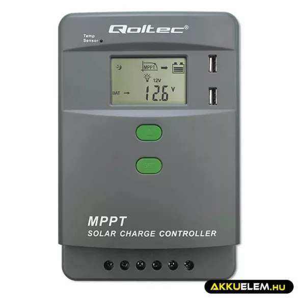 Qoltec Napelem Töltésvezérlő 12V/24V 30A MPPT SOLAR 2xUSB Bluetooth