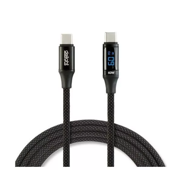   Adatkábel - Type-C/Type-C teljesítmény kijelzéssel fekete 1m 3A 60W