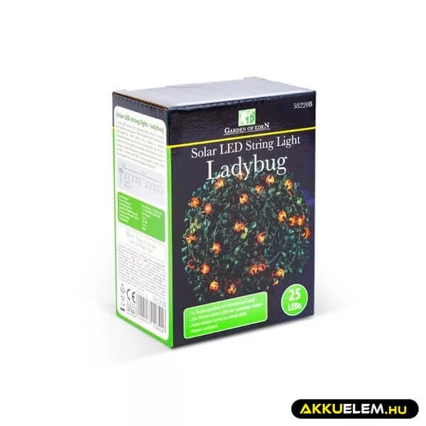 Szolár Katicabogár LED-dekoráció 2,4m 25LED