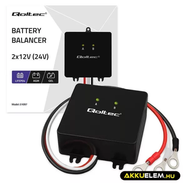 Qoltec - töltéskiegyenlítő 24V 2x12V 5A LiFePO4 AGM GEL