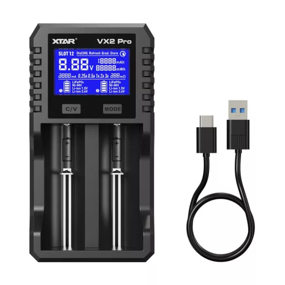 XTAR VX2 Pro Set Li-ion LiFePO4 Ni-MH Kétcsatornás töltő teszter
