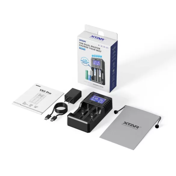 XTAR VX2 Pro Set Li-ion LiFePO4 Ni-MH Kétcsatornás töltő teszter