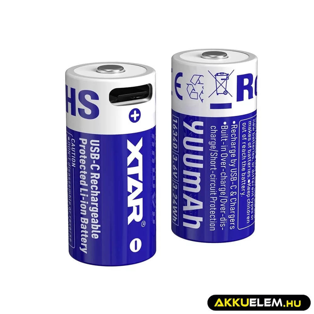 Xtar 16340 900mAh 3,6V Li-Ion akkumulátor USB-C