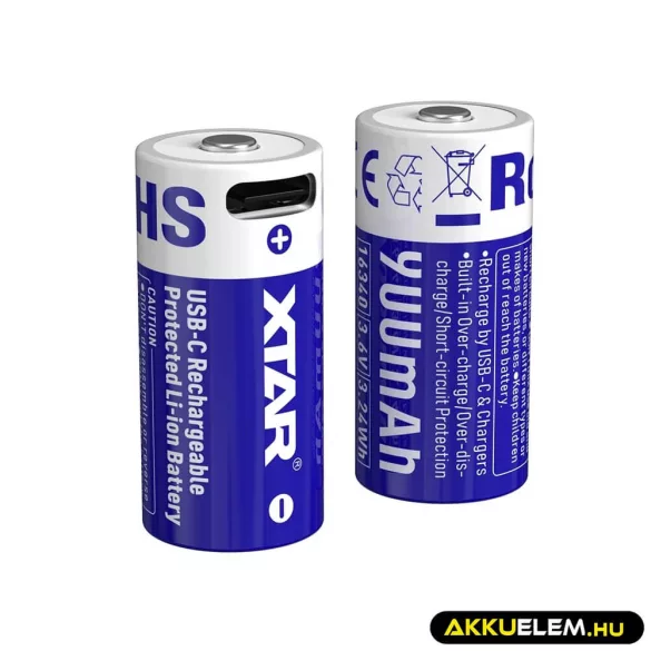 Xtar 16340 900mAh 3,6V Li-Ion akkumulátor USB-C