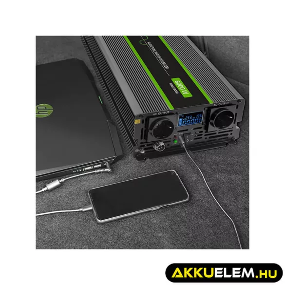 Qoltec színusz Inverter 3000W (max. 6000W) 24 V-ról 230V-ra LCD