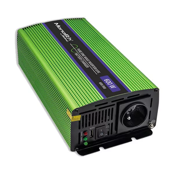   Qoltec színusz Inverter + Akkumulátor töltő, UPS 300W/600W 12V -> 230V