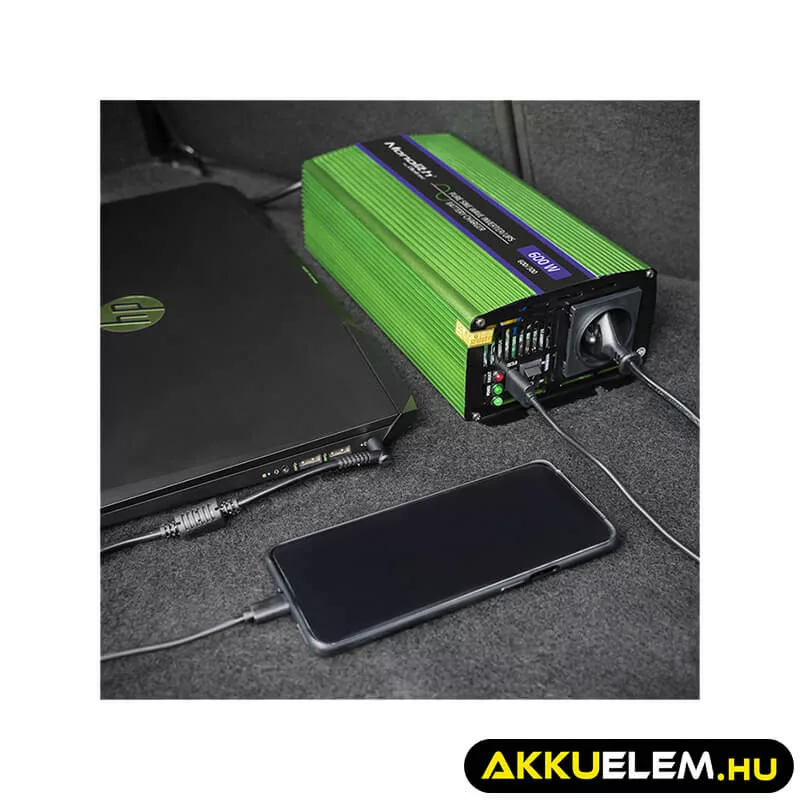 Qoltec színusz Inverter + Akkumulátor töltő, UPS 300W/600W 12V -> 230V