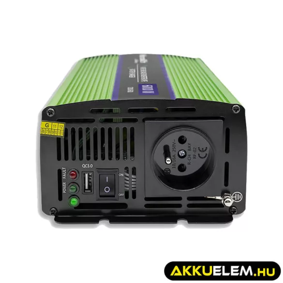 Qoltec színusz Inverter + Akkumulátor töltő, UPS 300W/600W 12V -> 230V