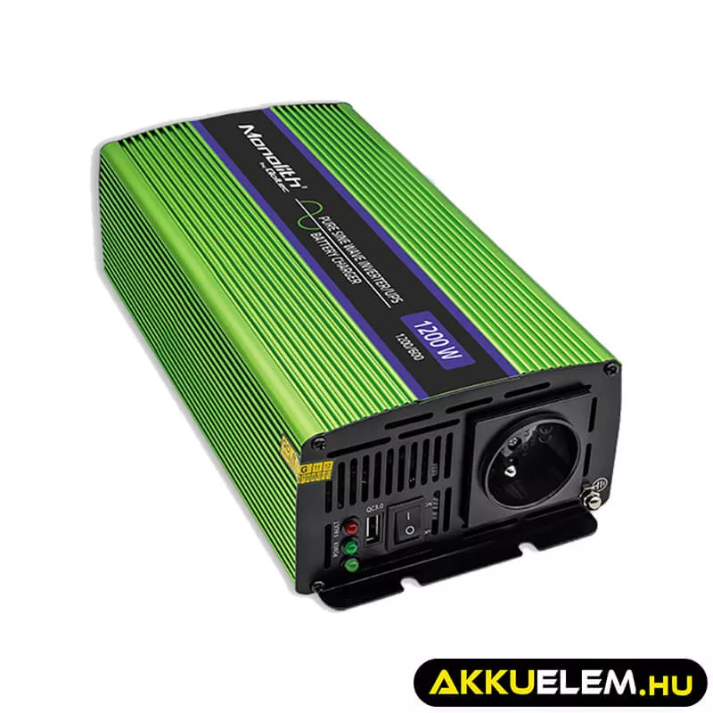   Qoltec színusz Inverter + Akkumulátor töltő, UPS 600W/1200W 12V -> 230V