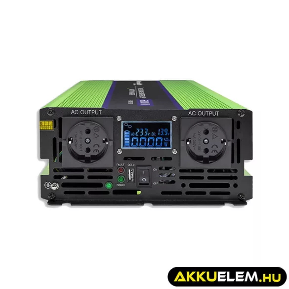 Qoltec színusz Inverter + Akkumulátor töltő, UPS 2000W/4000W 12V -> 230V LCD