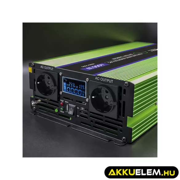 Qoltec színusz Inverter + Akkumulátor töltő, UPS 2000W/4000W 12V -> 230V LCD