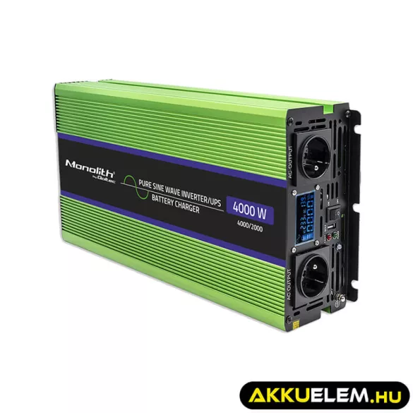 Qoltec színusz Inverter + Akkumulátor töltő, UPS 2000W/4000W 12V -> 230V LCD