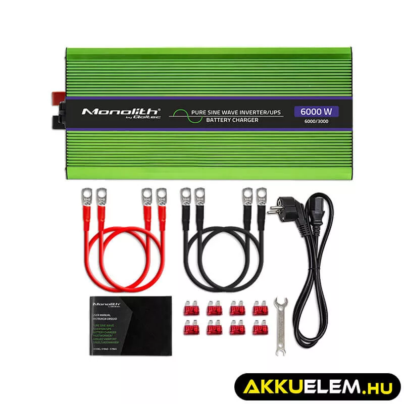 Qoltec színusz Inverter + Akkumulátor töltő, UPS 3000W/6000W 12V -> 230V LCD