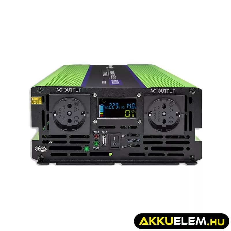 Qoltec színusz Inverter + Akkumulátor töltő, UPS 3000W/6000W 12V -> 230V LCD