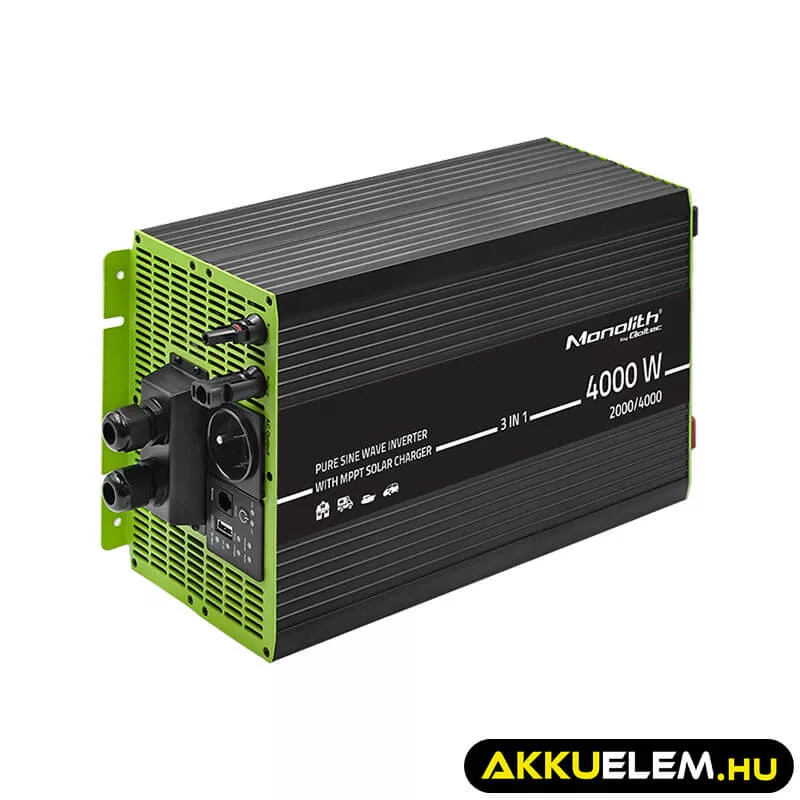Qoltec 3-in-1 Napelemes szinusz inverter AC 30A, MPPT 40A,  2000W/4000W