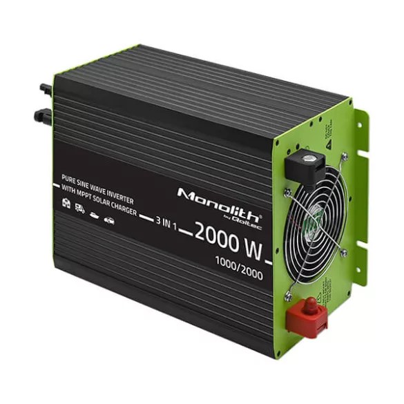 Qoltec 3-in-1 Napelemes szinusz inverter AC 10A, MPPT 40A  1000W/2000W