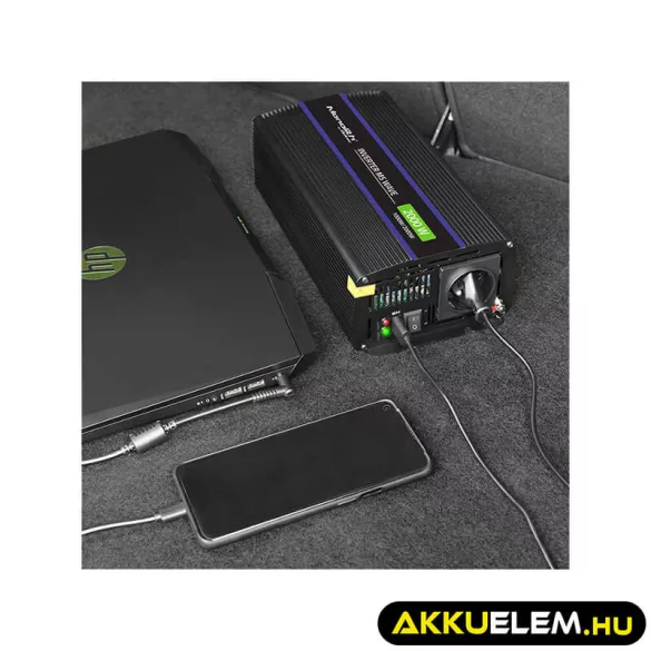 Qoltec Inverter 2000 trapéz 12V -> 230V 1000/2000W USB