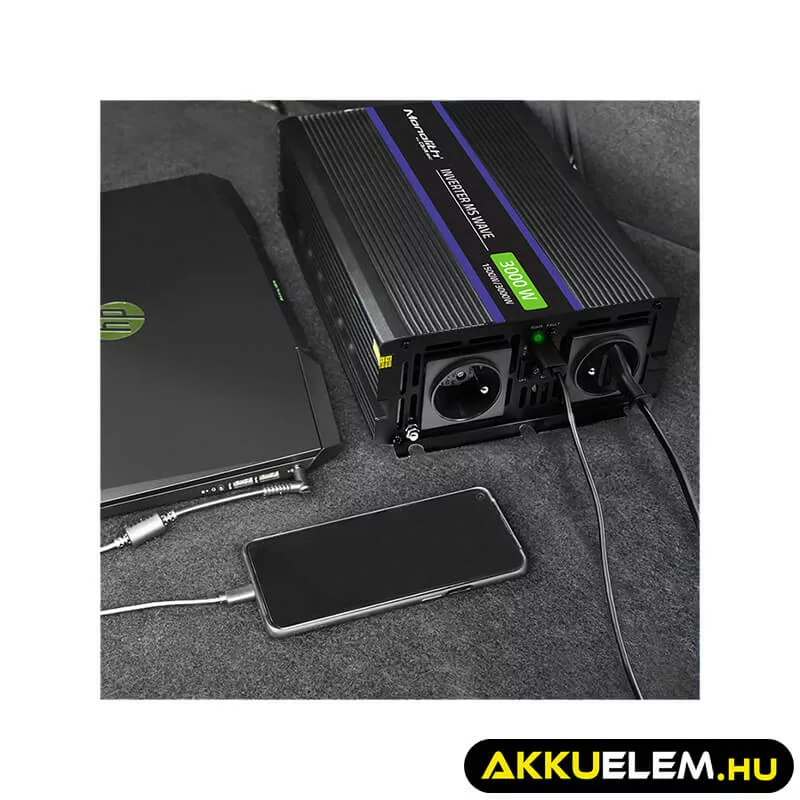 Qoltec Inverter 3000 trapéz 12V -> 230V 1500/3000 USB