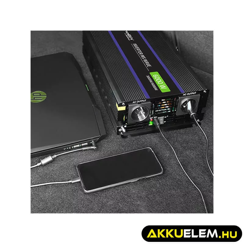 Qoltec Inverter 6000 trapéz 12V -> 230V 3000/6000W USB