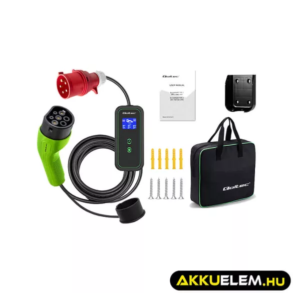 Qoltec EV töltő Elektromos autó töltő 2-in-1 Type2 7kW 230V CEE 3 PIN LCD Hordozható 5m