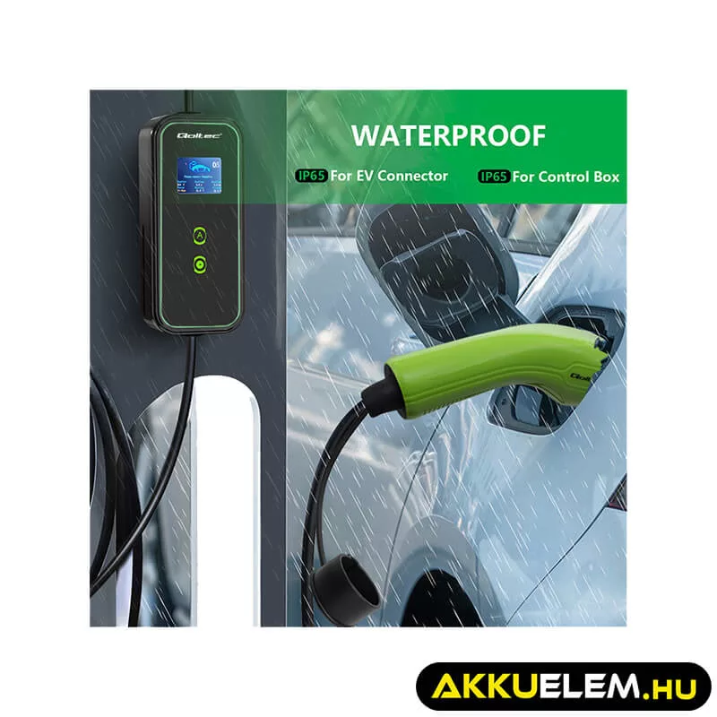 Qoltec Elektromos autó töltő Állítható töltőárammal 2in1 Type2 11kW CEE 5 PIN LCD 3 fázis Hordozható 5m
