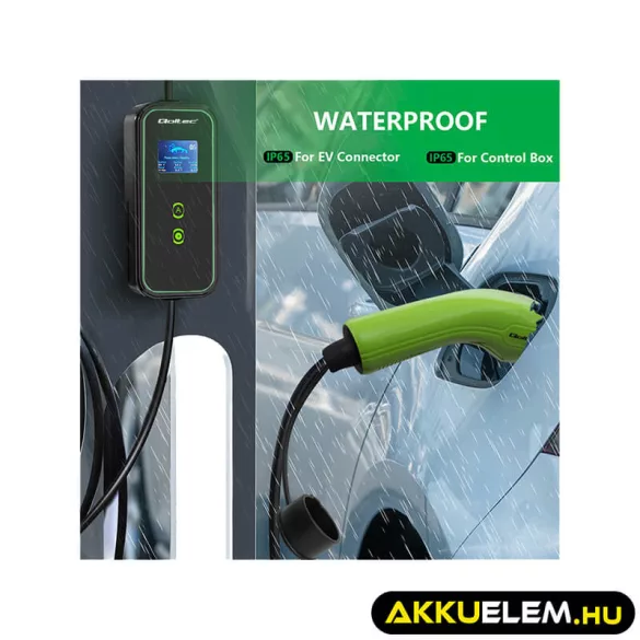 Qoltec Elektromos autó töltő Állítható töltőárammal 2in1 Type2 11kW CEE 5 PIN Wi-fi LCD 3 fázis Hordozható 5m