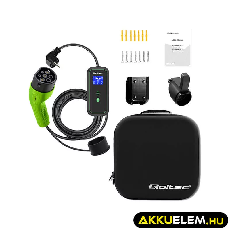 Qoltec Elektromos autó töltő Állítható töltőárammal 2in1 Type2 3.5kW 230V Wi-fi LCD Hordozható 5m