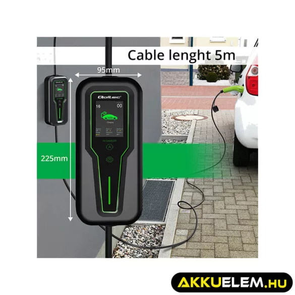 Qoltec EV töltő Elektromos autó töltő 2-in-1 Type2 Szabályozható töltőáram 3.5kW 230V LCD Hordozható 5m
